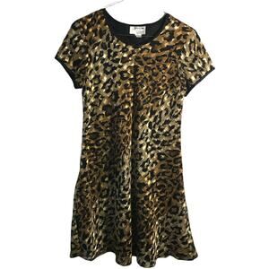 VINTAGE Women's Jeffrey and Dara Leopard Print A Line Dress Sz 10 Black and Tan